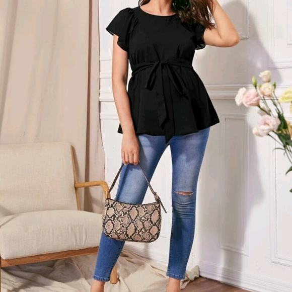 Maternity Butterfly Sleeve Belted Top - Picture 4 of 6